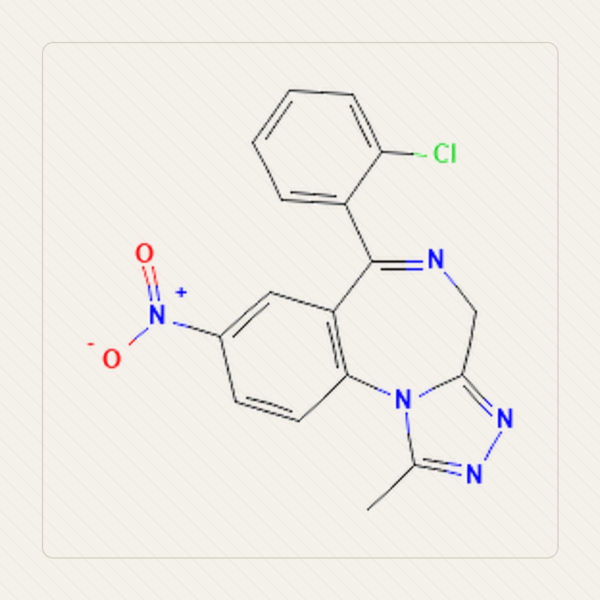 Clonazolam, ilustracja edukacyjna wzoru cząsteczki