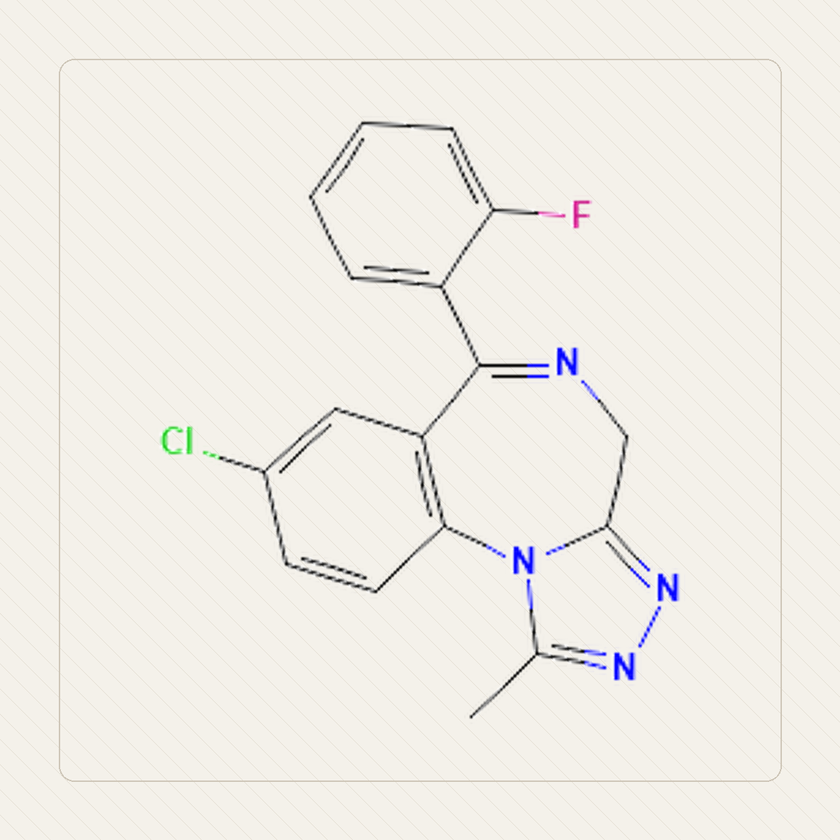 Flualprazolam, ilustracja edukacyjna wzoru cząsteczki